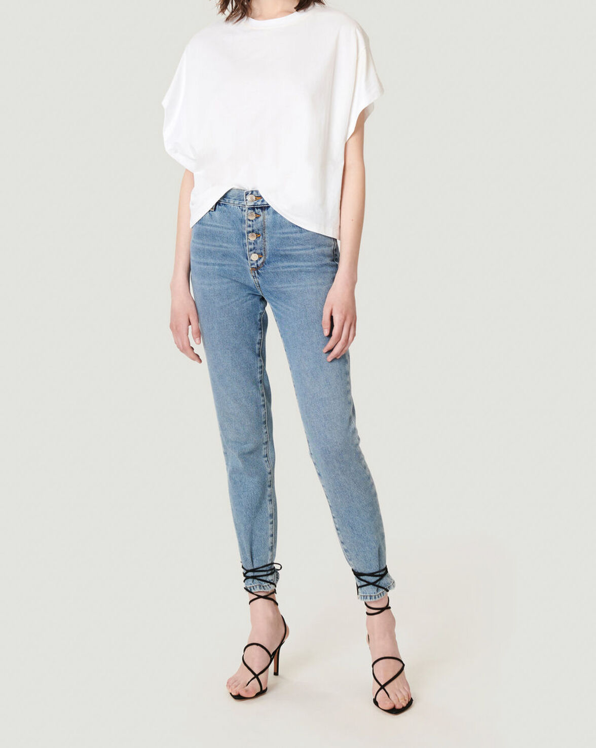 NEVY CROPPED BUTTON SKINNY JEANS image number null
